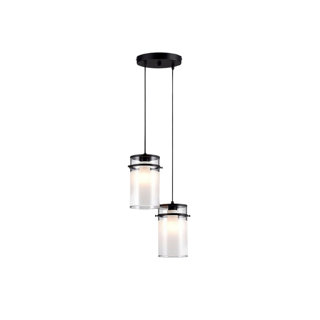 Hanglamp met twee glazen cilinders en zwarte accenten