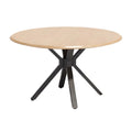 Ronde houten tafel met zwart metalen onderstel