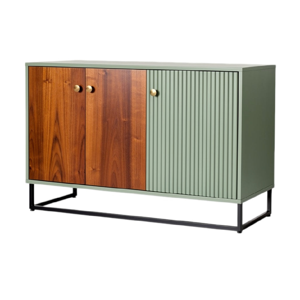 Moderne Groene Dressoir met Houten Deuren en Stalen Voet